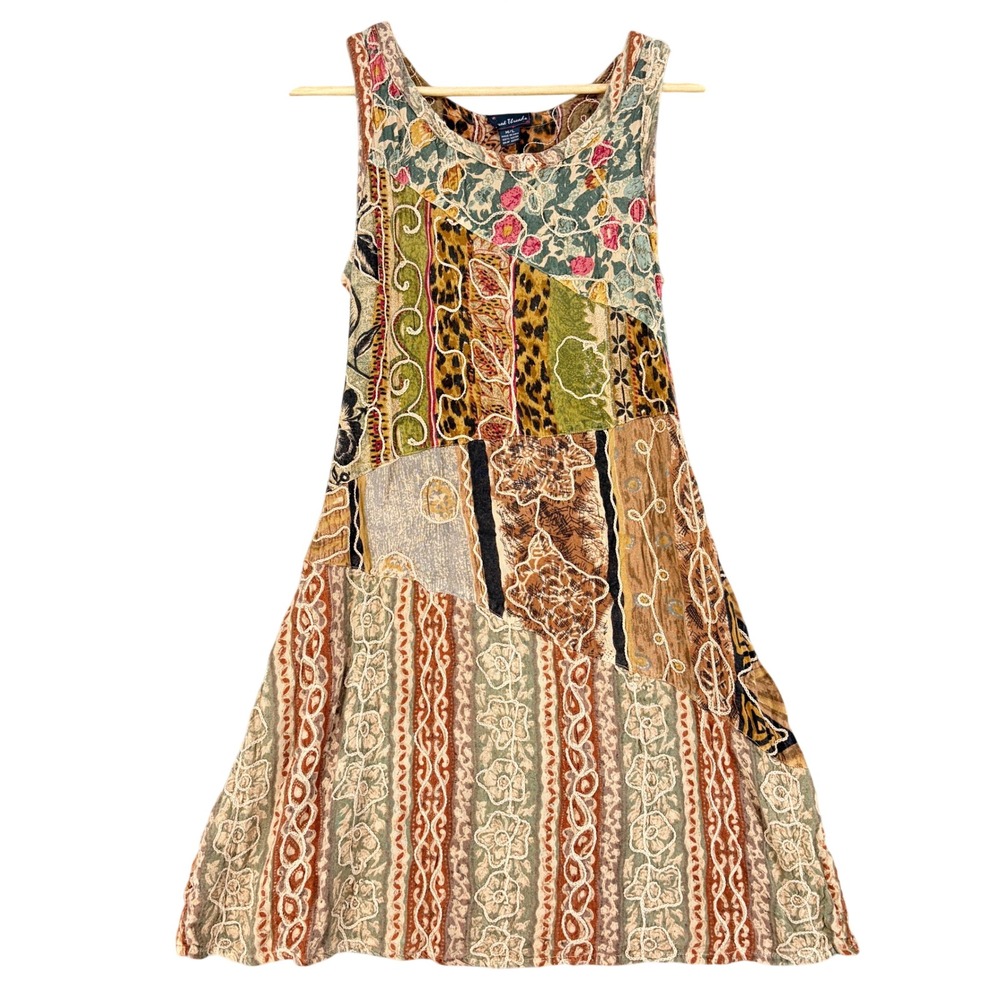 Sacred Threads M/L Patchwork Embroidered Boho Dress Multicolor Rayon Hippie Fall